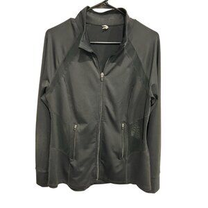 Ideology Black Full Zip Activewear Jacket Mesh Panels Zippered Pockets Sz Large
